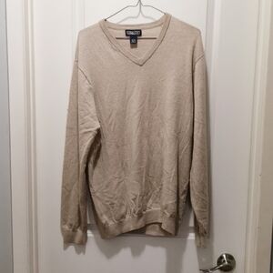 Lands' End Men's Beige V-Neck Sweater 100% Wool‎